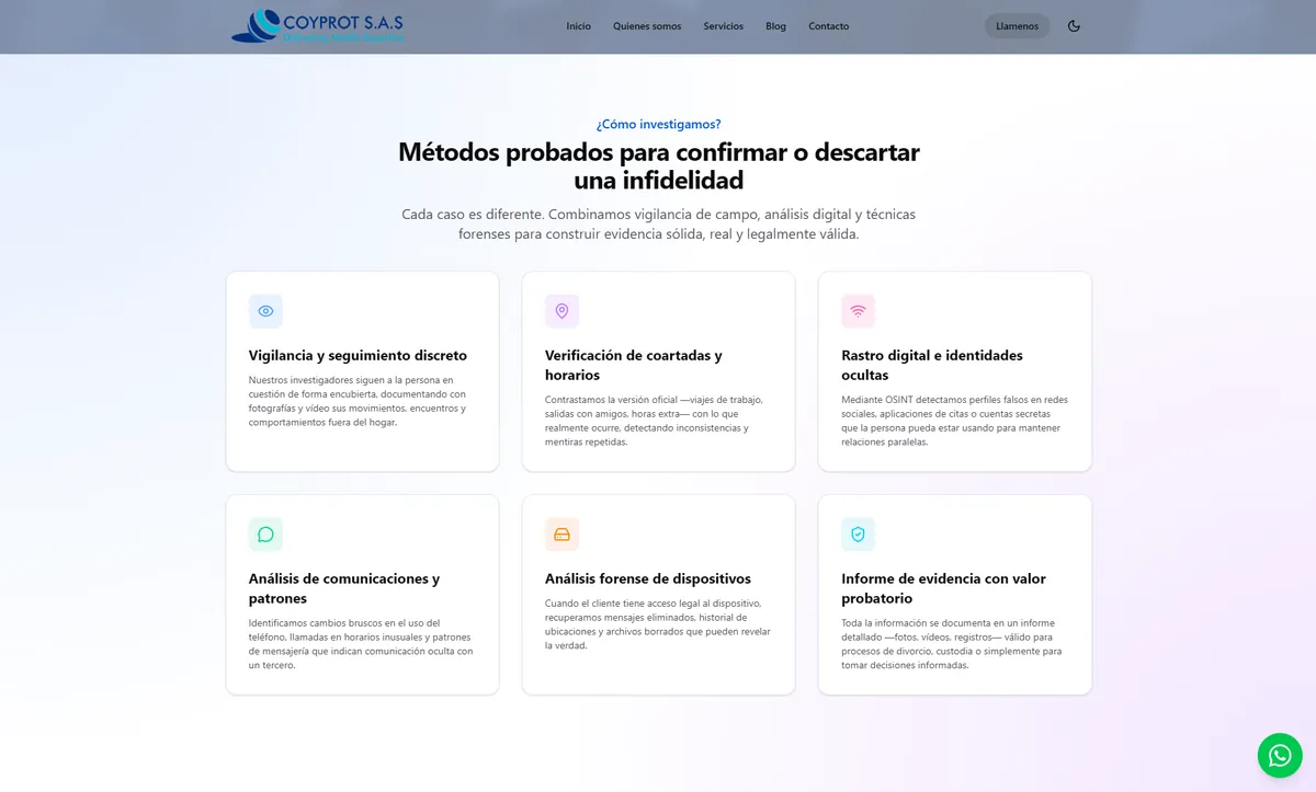 Vista del proyecto Coyprot · Infidelidades